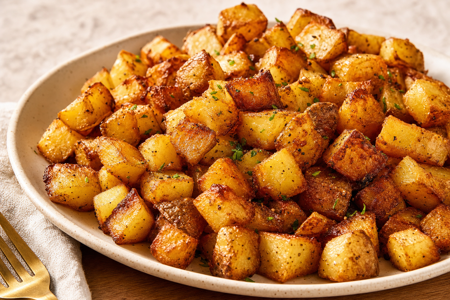 Air-fried Air Fryer Breakfast Potatoes (Crispy, No Skillet), plated and ready to serve
