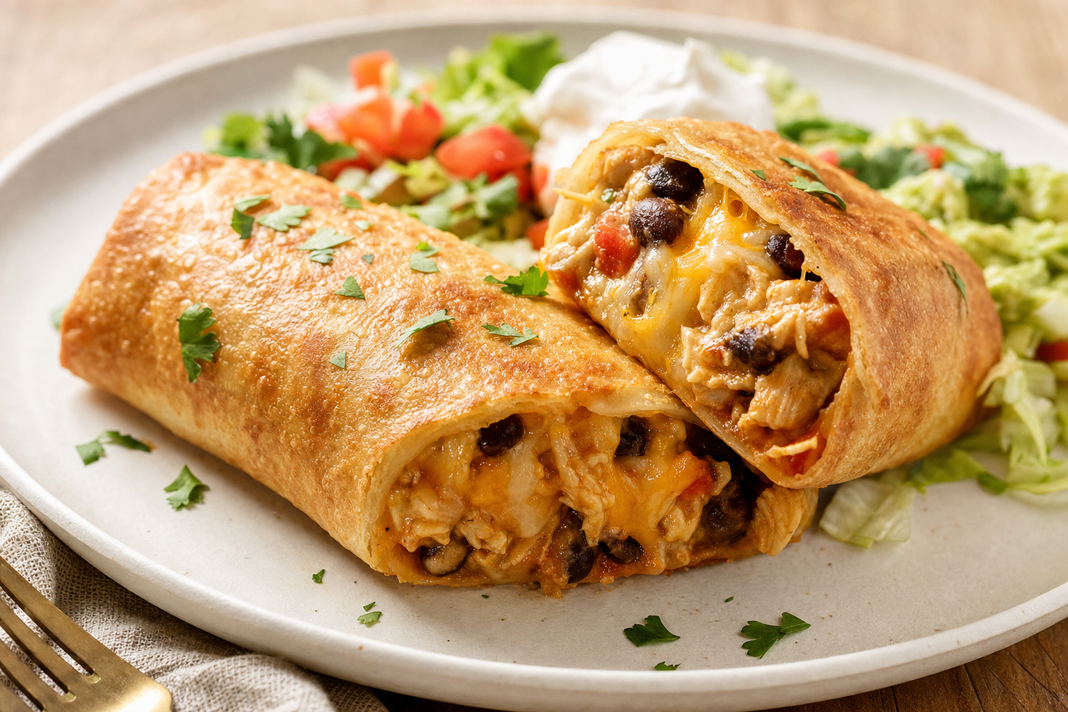 Air-fried Air Fryer Frozen Chimichangas (Crispy in 15 Min), plated and ready to serve