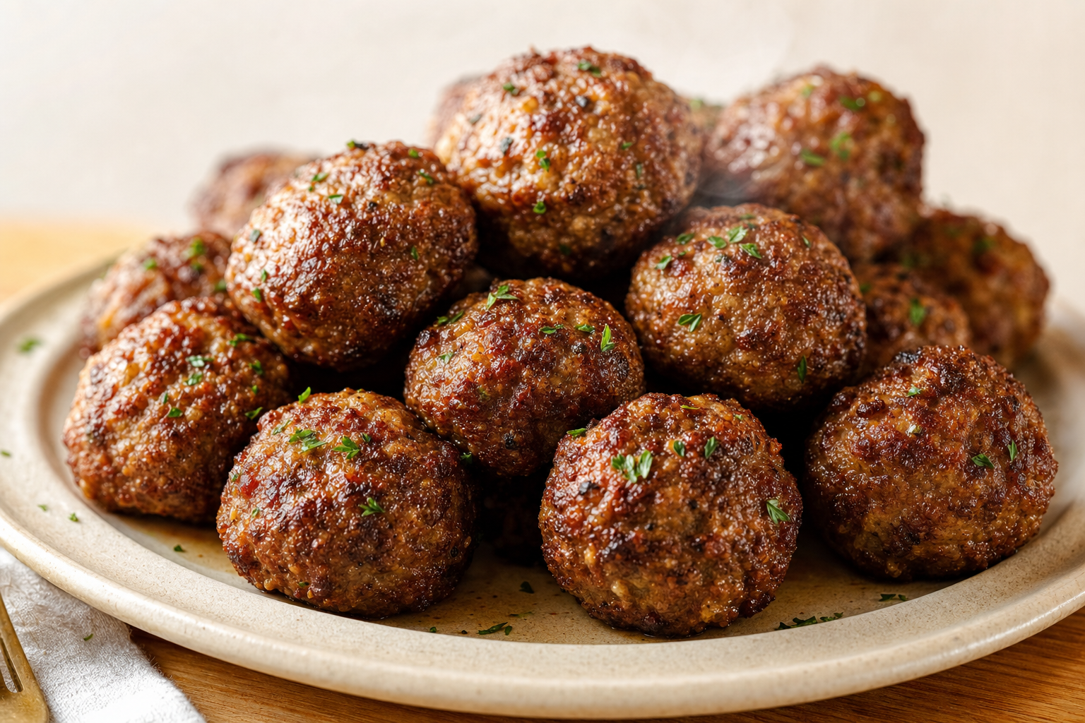 Air-fried Air Fryer Meatballs (No Flip, No Spatter), plated and ready to serve