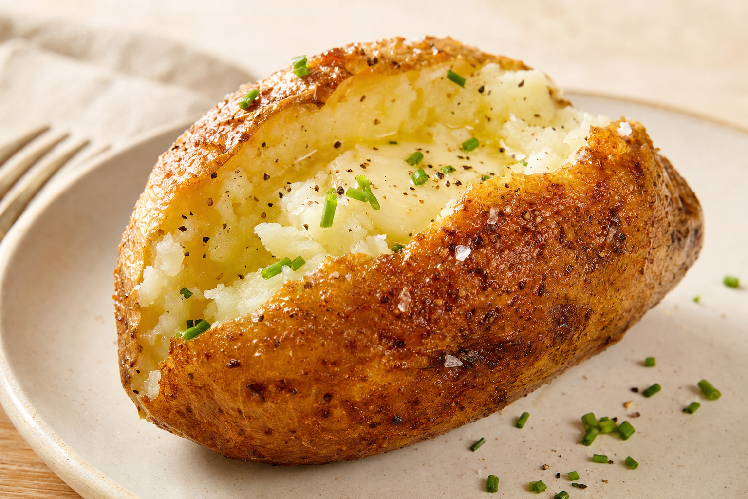 Air-fried Air Fryer Baked Potato: Crispy Skin, Fast, plated and ready to serve