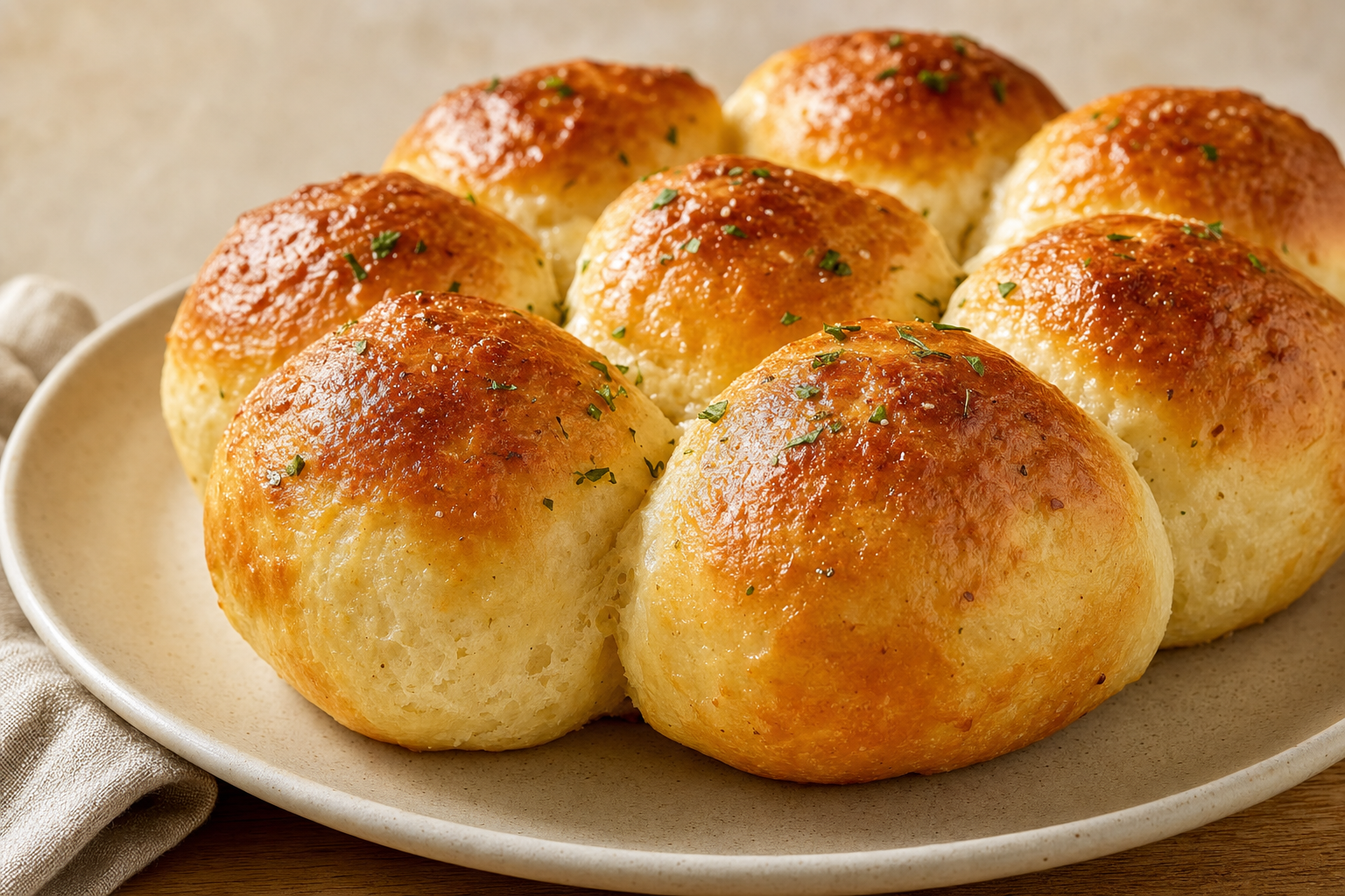 Air-fried Fluffy Air Fryer Bread Rolls (No Oven Needed), plated and ready to serve
