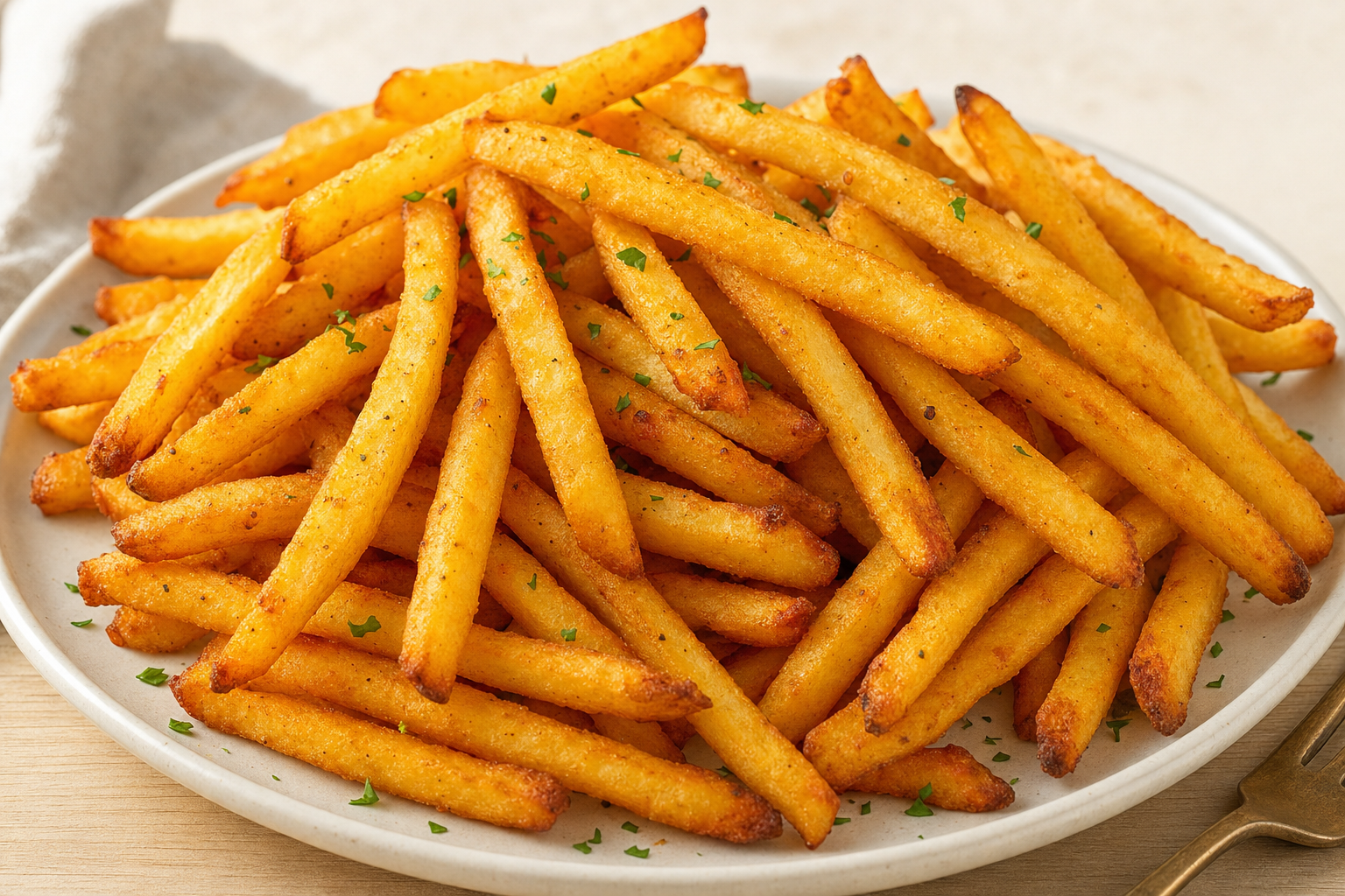 Air-fried Air Fryer Frozen French Fries (Extra Crispy), plated and ready to serve