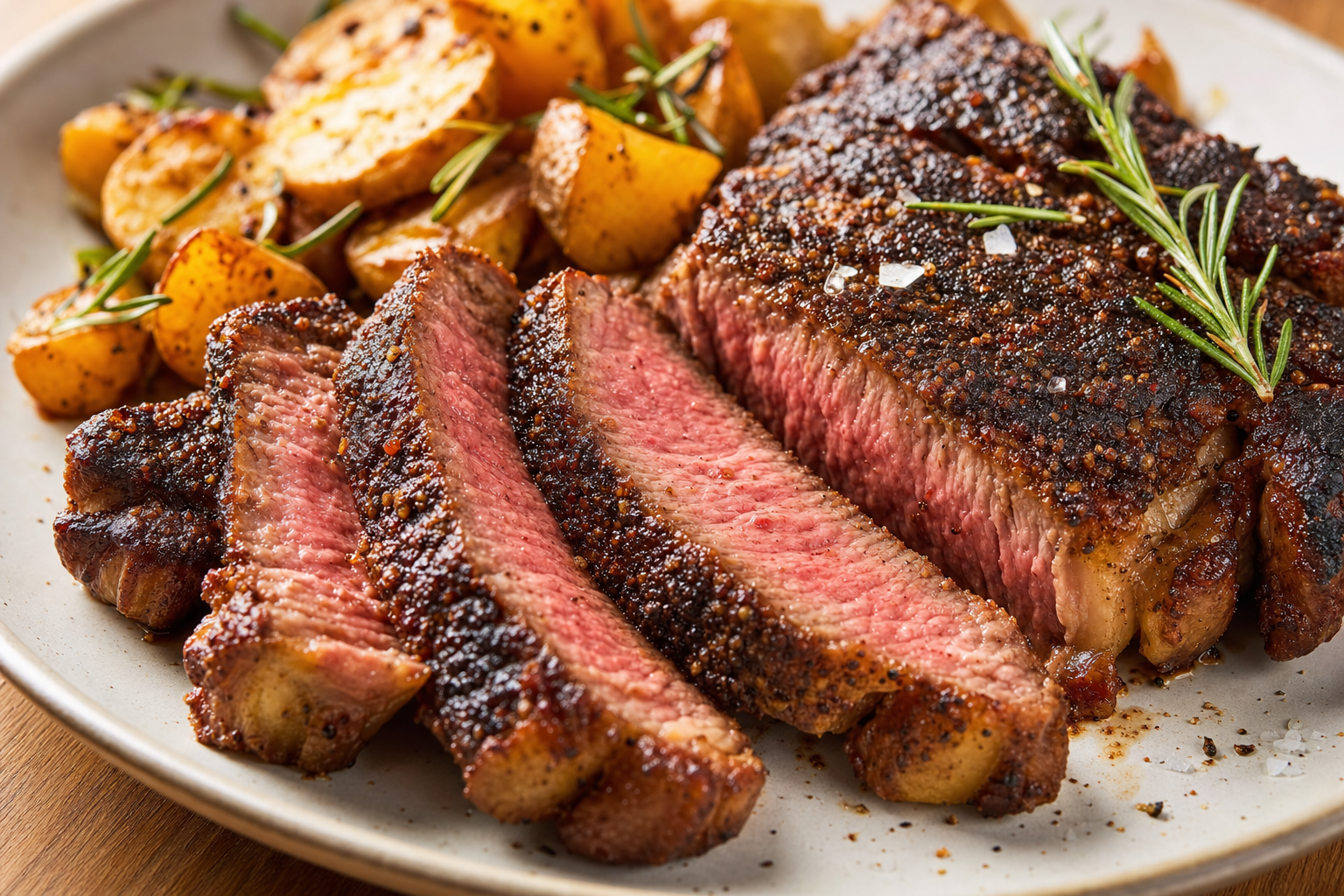 Air-fried Air Fryer Steak: Reverse-Seared Crust Recipe, plated and ready to serve