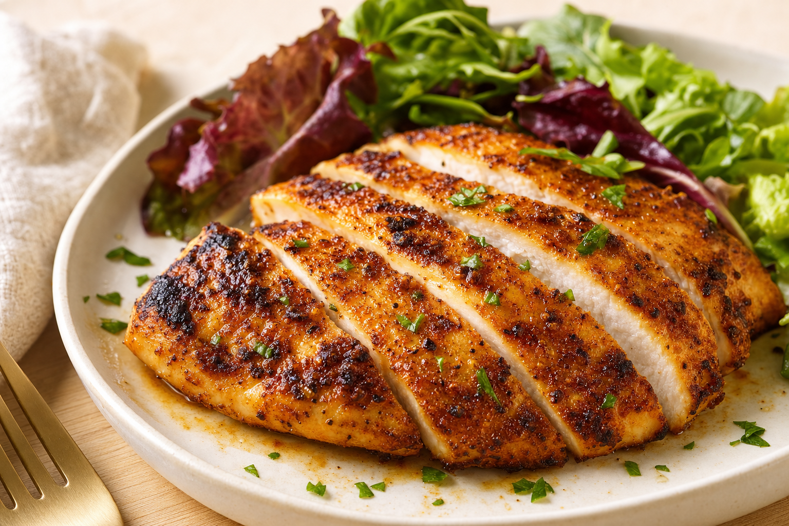 Air-fried Juicy Air Fryer Chicken Breast (Easy Method), plated and ready to serve