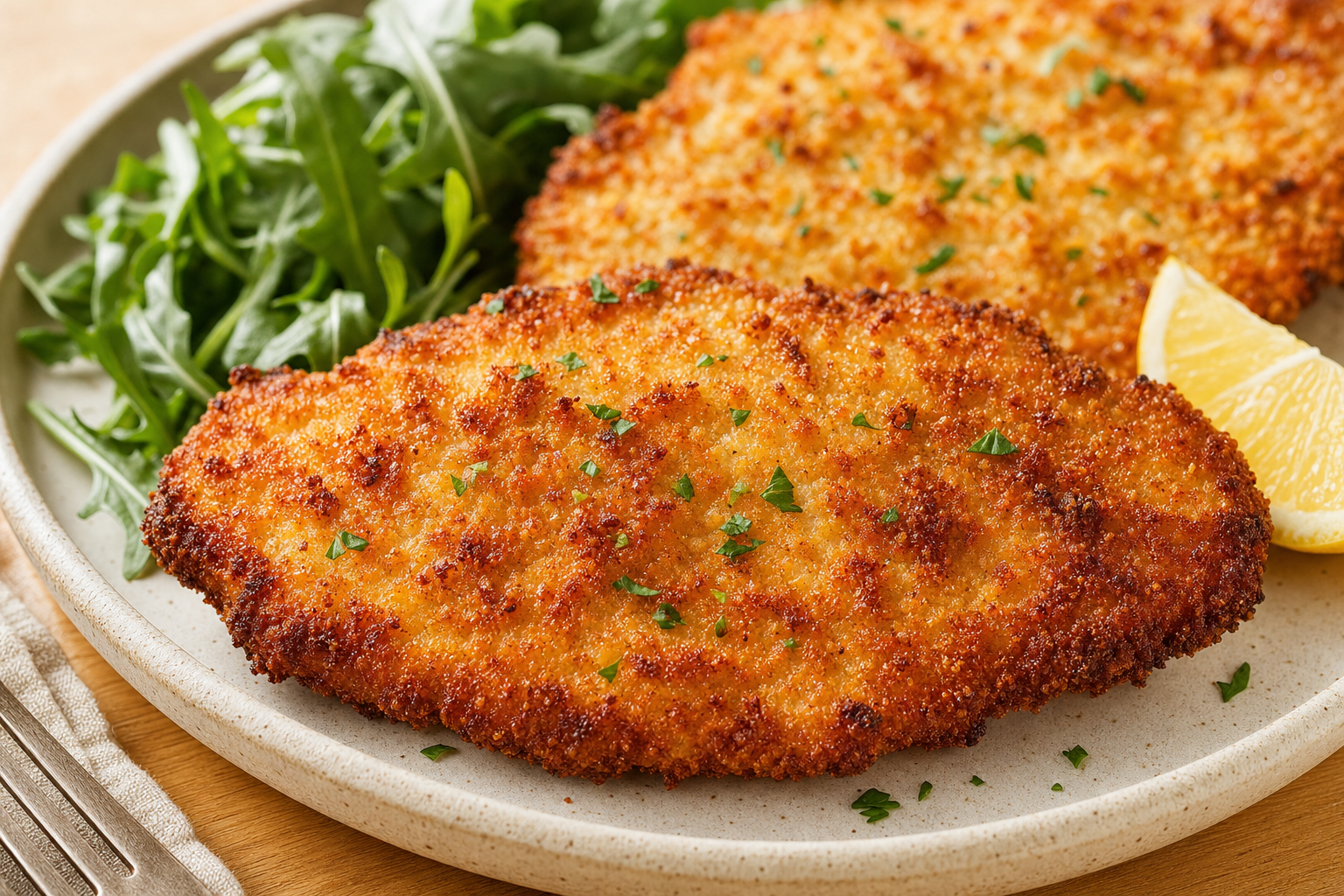 Air-fried Air Fryer Pork Cutlets (Crispy Schnitzel Style), plated and ready to serve