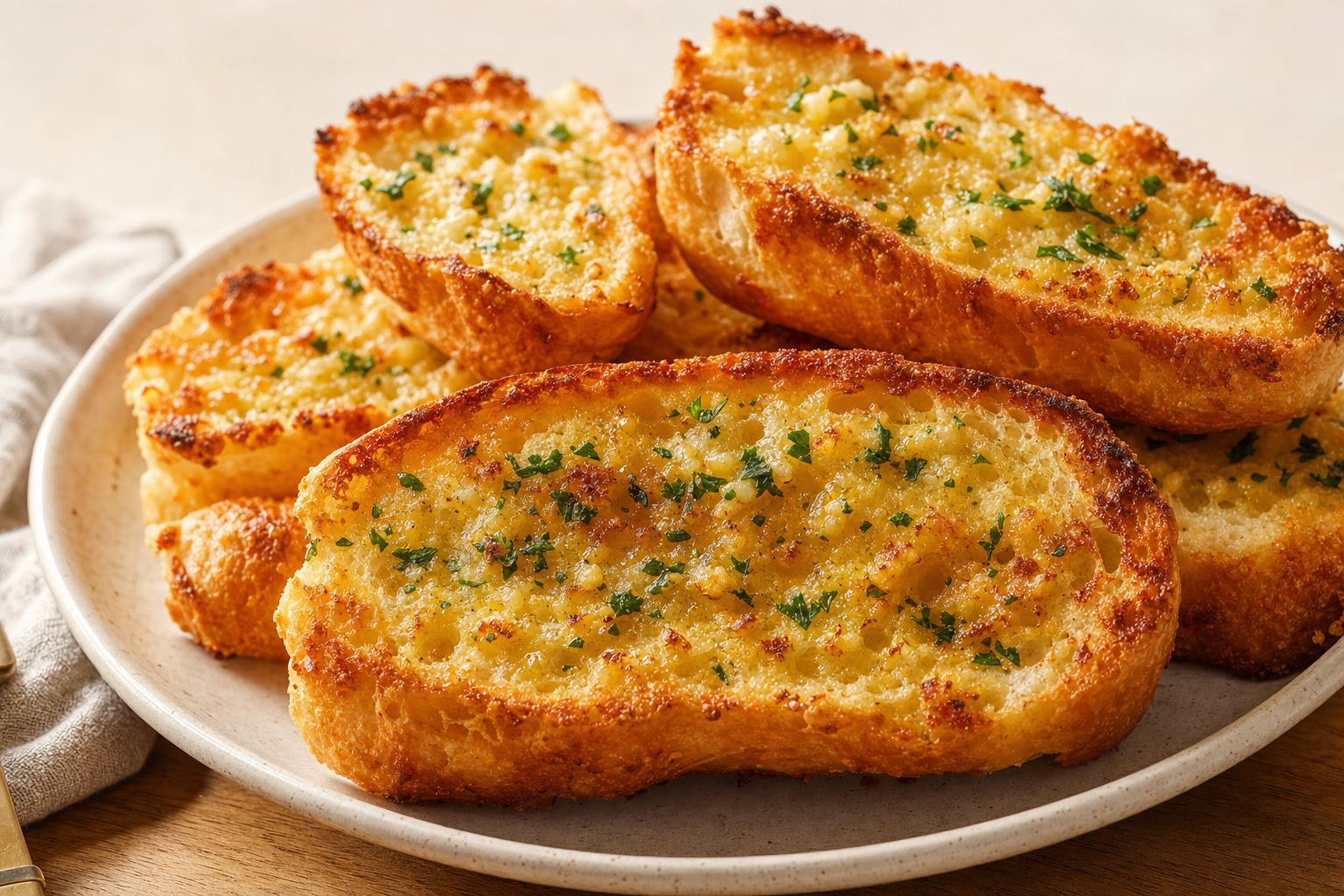 Air-fried Air Fryer Garlic Bread From Scratch, plated and ready to serve