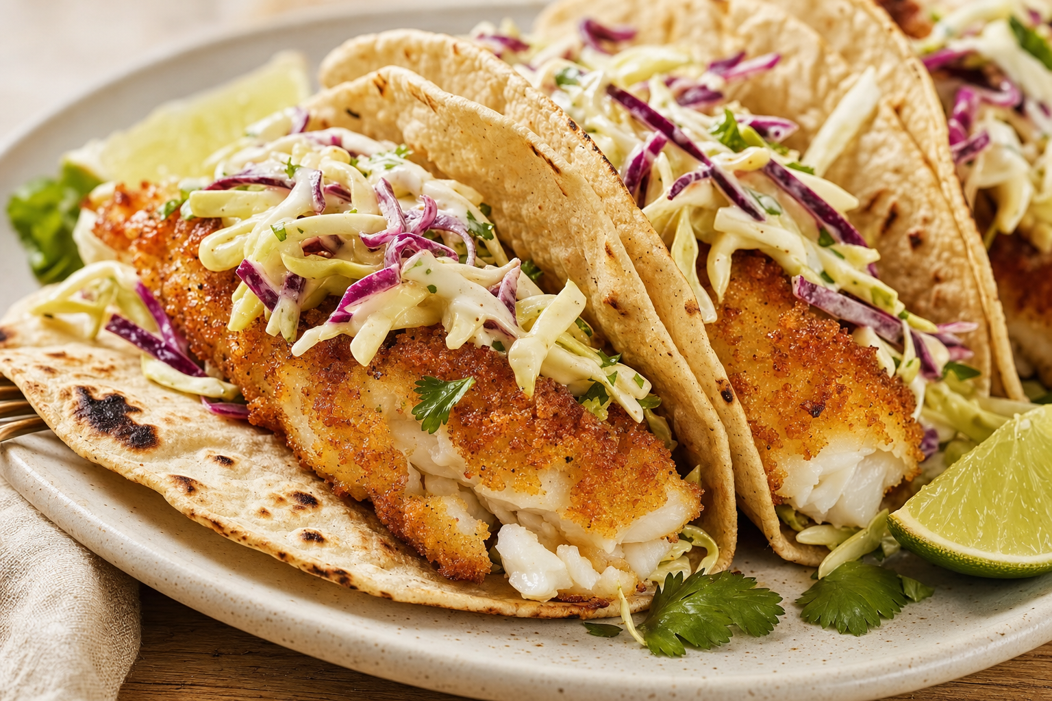 Air-fried Air Fryer Fish Tacos (Crispy, No Deep Fry), plated and ready to serve