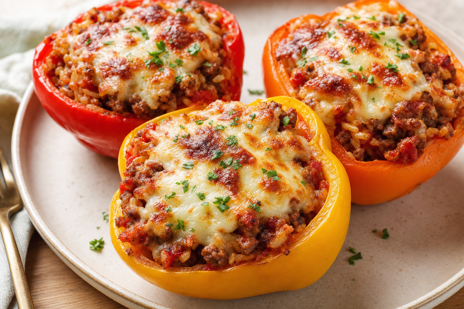 Air-fried Air Fryer Stuffed Peppers Recipe, plated and ready to serve