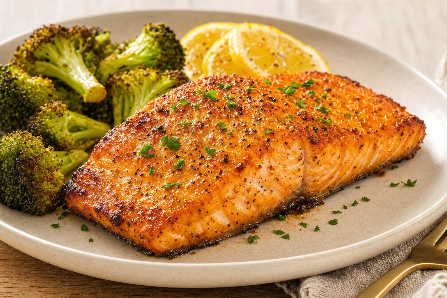 Air-fried Air Fryer Salmon (No-Flip, Under 10 Minutes), plated and ready to serve