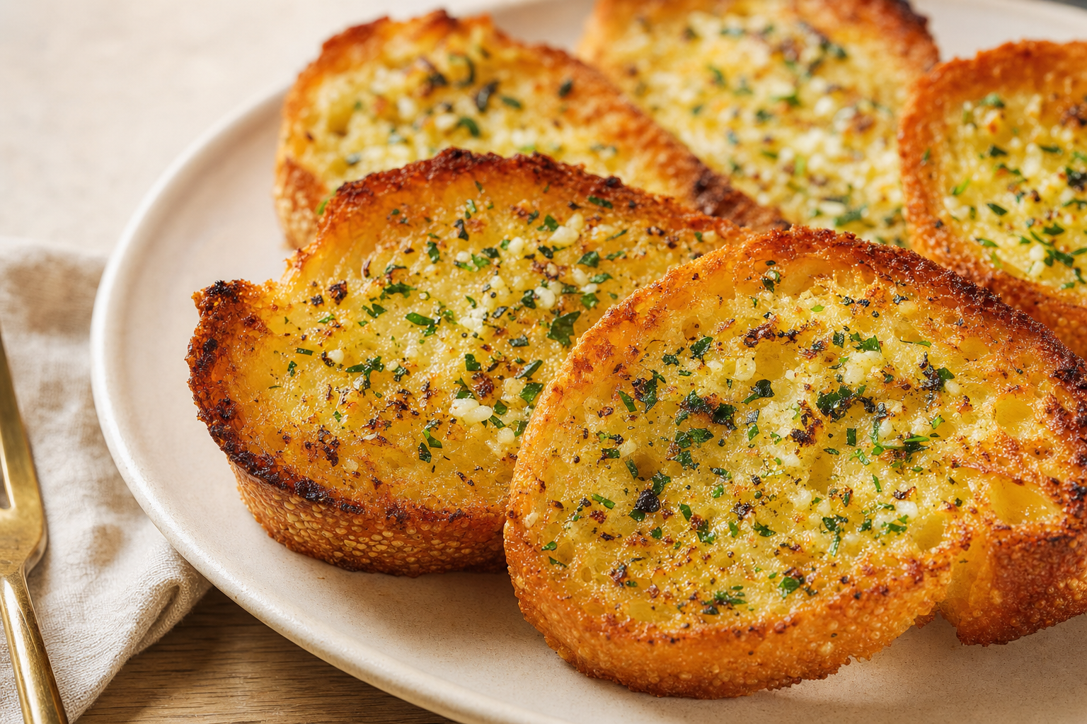 Air-fried Air Fryer Garlic Bread (Ready in 6 Minutes), plated and ready to serve