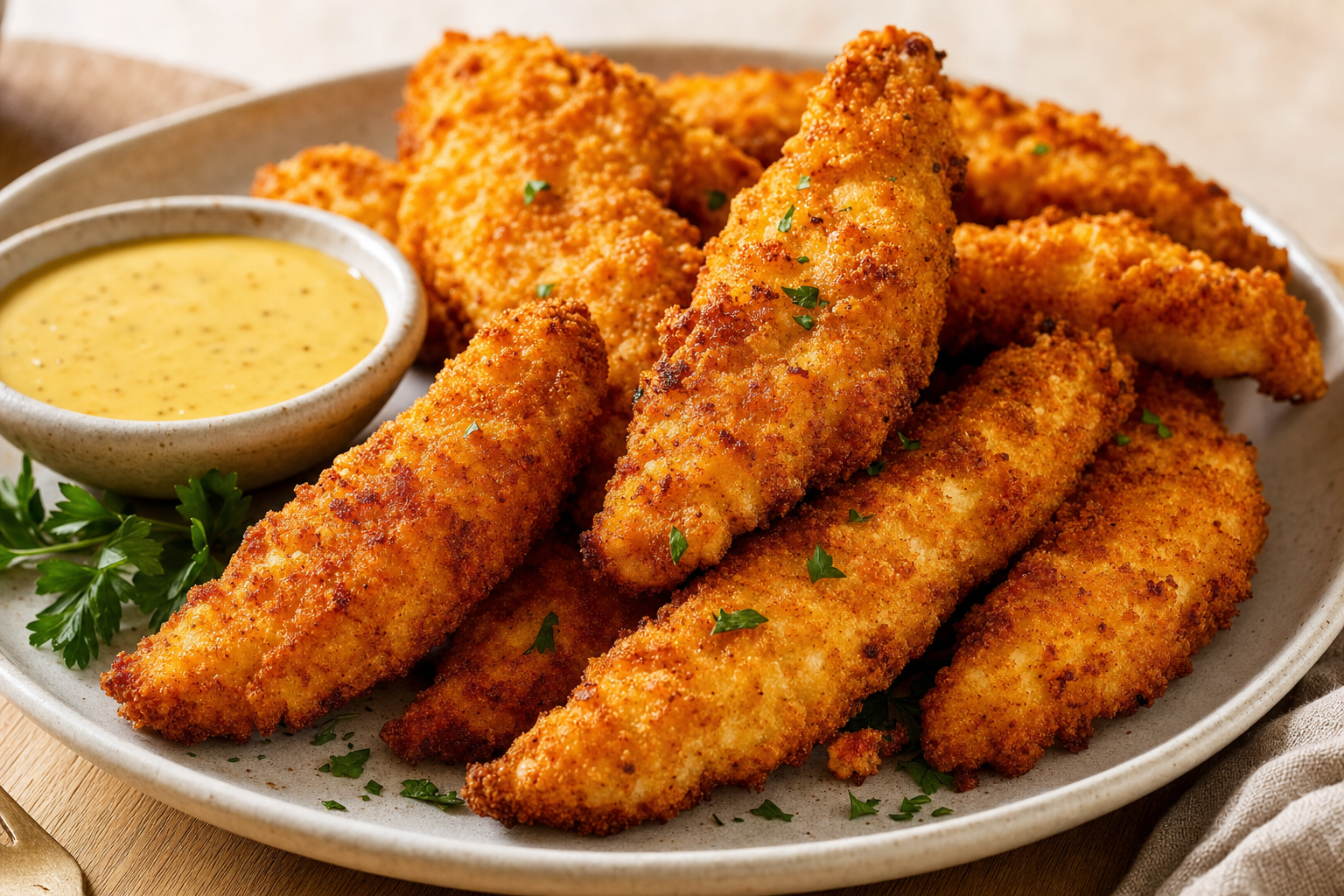 Air-fried Air Fryer Chicken Tenders (Crispy & Easy), plated and ready to serve