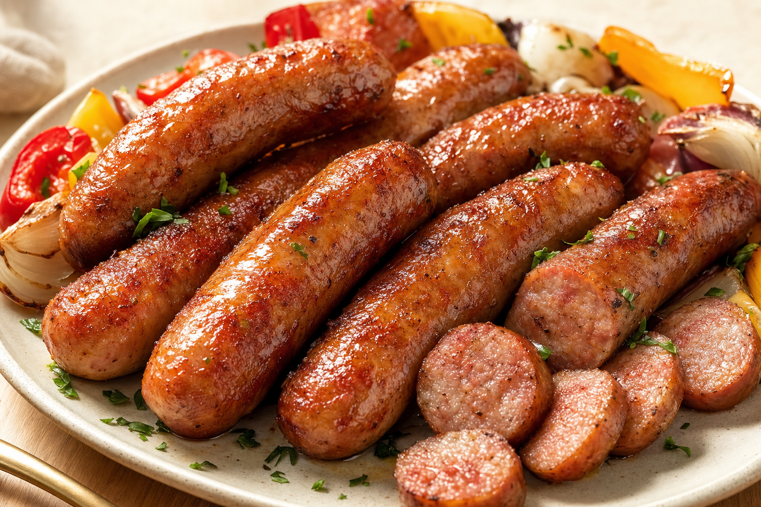 Air-fried Air Fryer Sausage: Fresh and Pre-Cooked Times, plated and ready to serve