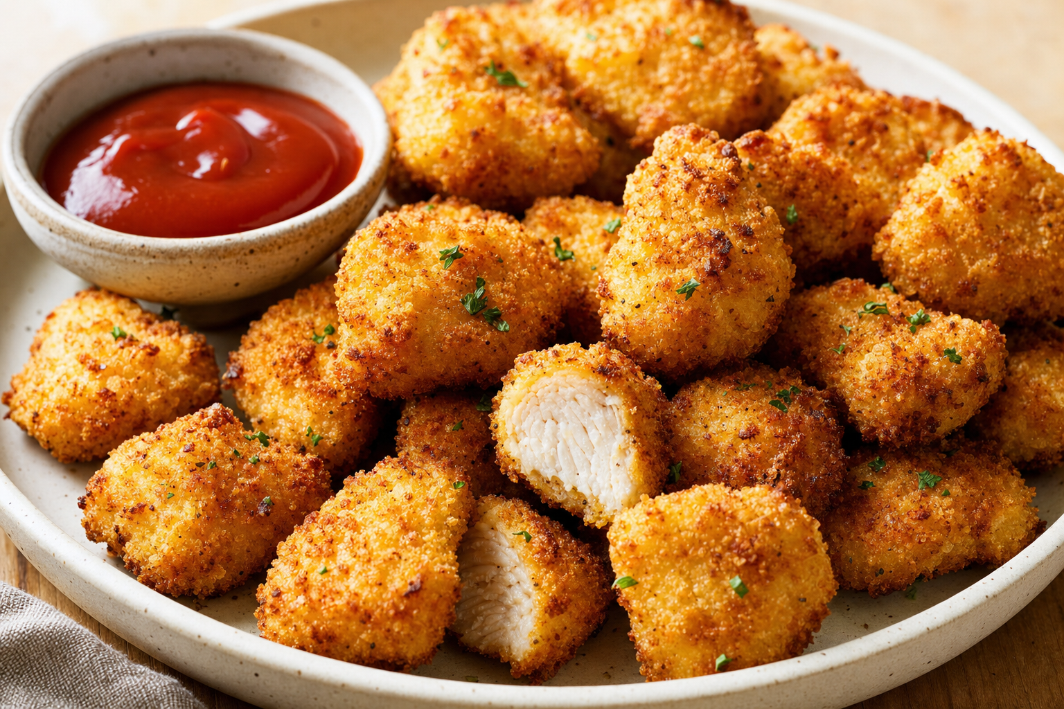 Air-fried Air Fryer Chicken Nuggets (Homemade) Recipe, plated and ready to serve