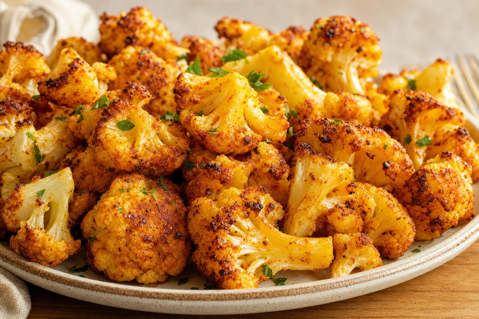 Air-fried Air Fryer Cauliflower: Crispy Roasted or Buffalo, plated and ready to serve