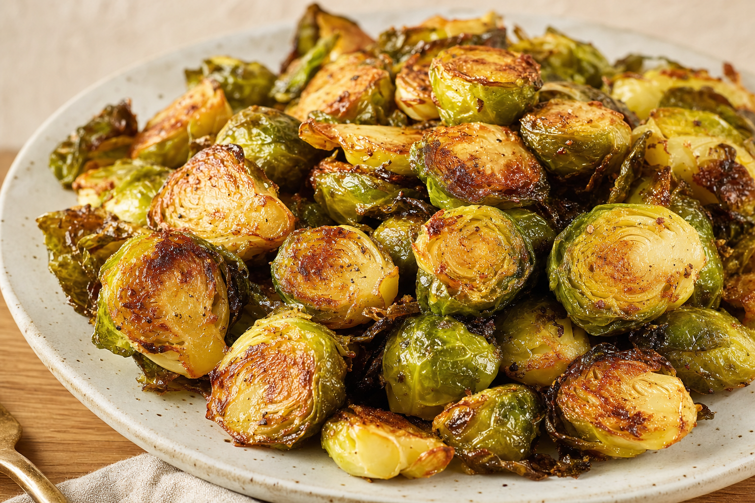 Air-fried Crispy Air Fryer Brussels Sprouts Recipe, plated and ready to serve